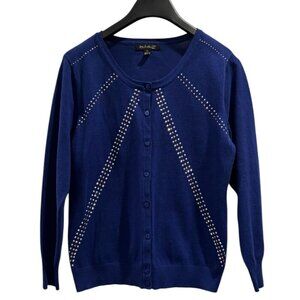 Top Knits Royal‎ Blue Embellished Cardigan Sweater XL